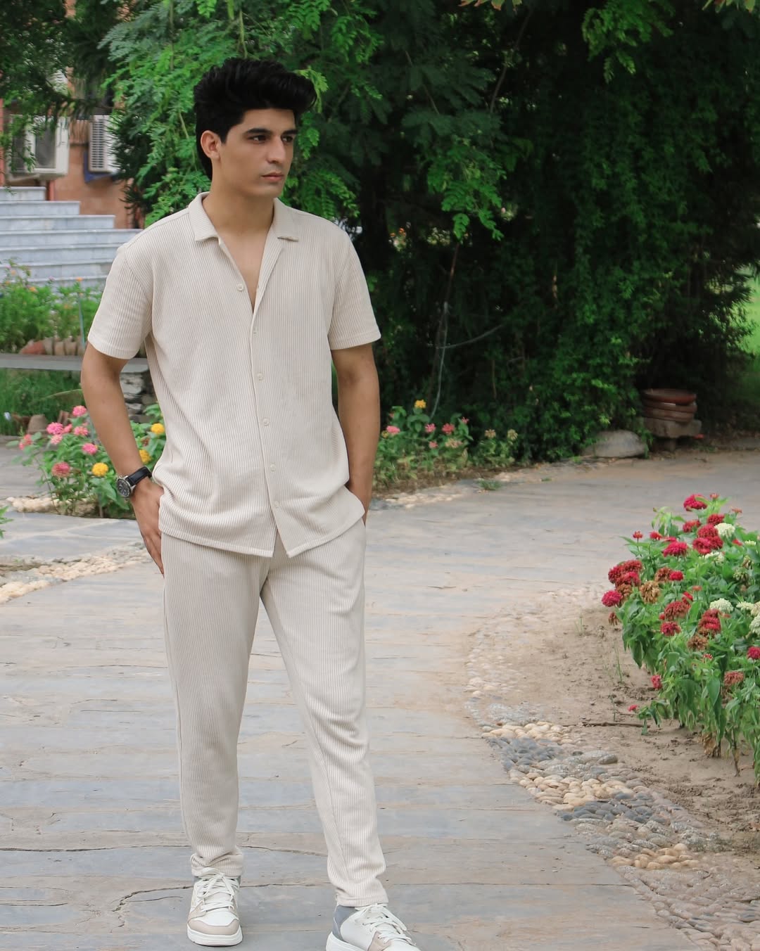 PREMIUM OFF WHITE TEXTURE COTTON MADE FORMAL OUTFIT