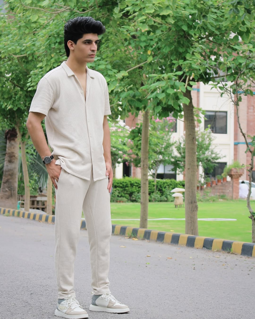 PREMIUM OFF WHITE TEXTURE COTTON MADE FORMAL OUTFIT